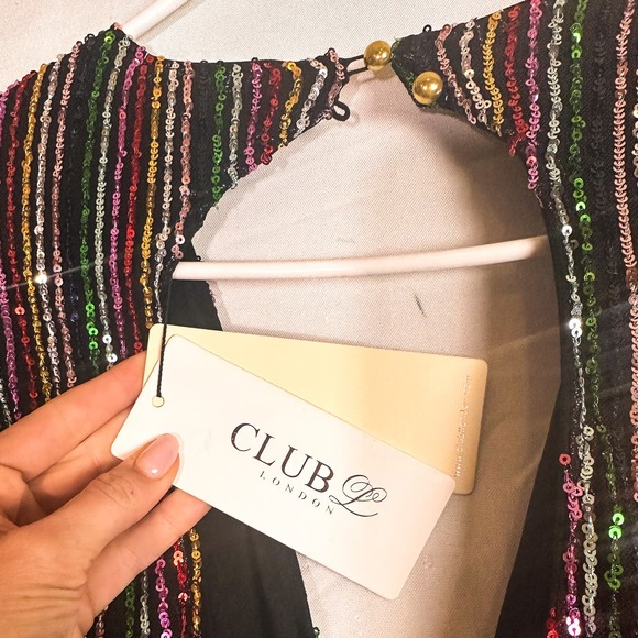 3 FOR $50! 🎁 NWT CLUB L London Multicolor Long Sleeve Sequin Jumpsuit Sz US2 - Picture 6 of 7